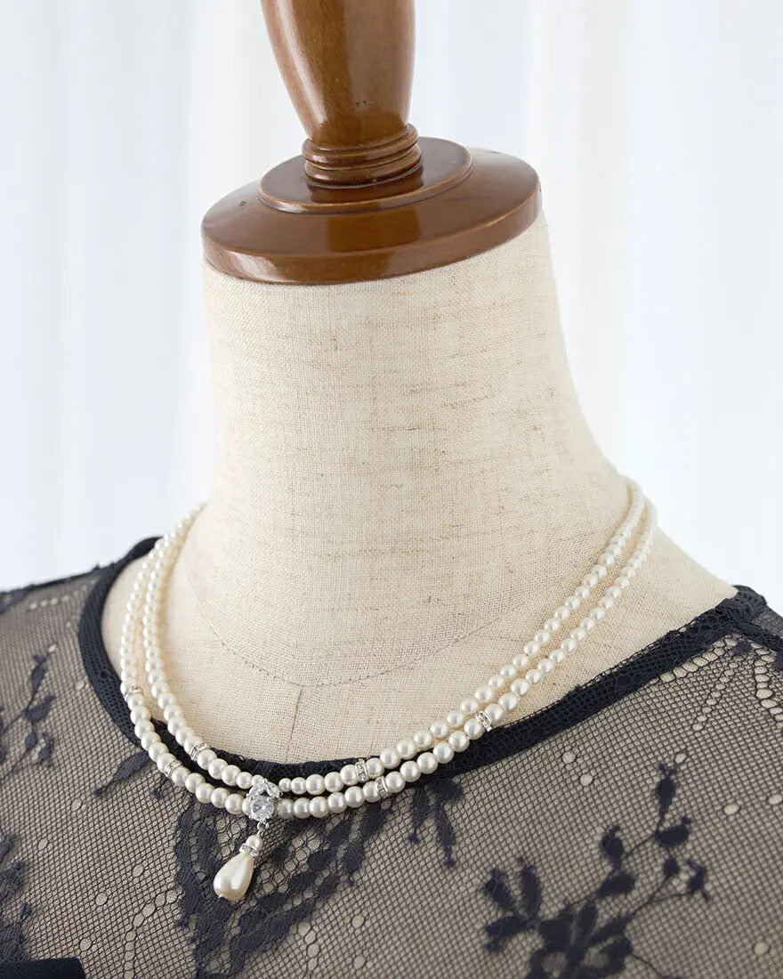 ネックレス結婚式パールアクセサリーパーティーゴージャスショートレディース2連50cm2WAYウェディングシンプルボリュームパールネックレス