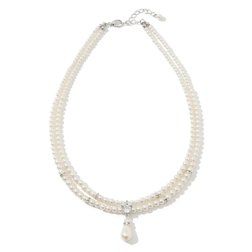 ネックレス結婚式パールアクセサリーパーティーゴージャスショートレディース2連50cm2WAYウェディングシンプルボリュームパールネックレス