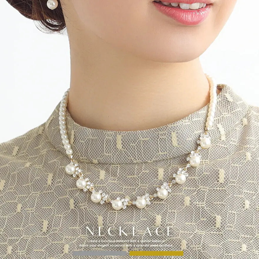 ネックレス結婚式パールアクセサリーパーティーゴージャスショートレディース2連50cm2WAYウェディングシンプルボリュームパールネックレス