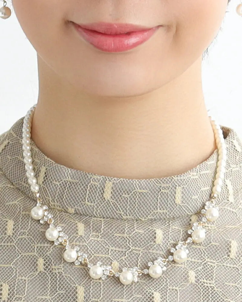 ネックレス結婚式パールアクセサリーパーティーゴージャスショートレディース2連50cm2WAYウェディングシンプルボリュームパールネックレス
