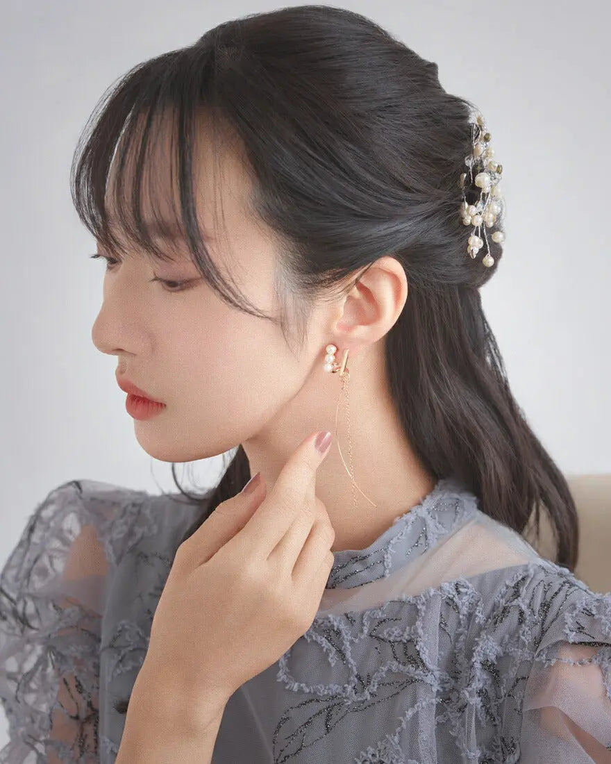 イヤリング 結婚式 アクセサリー  パール 2WAY お呼ばれ 大ぶり 揺れる ゲスト ウェディング 3連 パーティー 二次会 ゴールド 和装 花嫁 ボリューム お呼ばれ 二次会