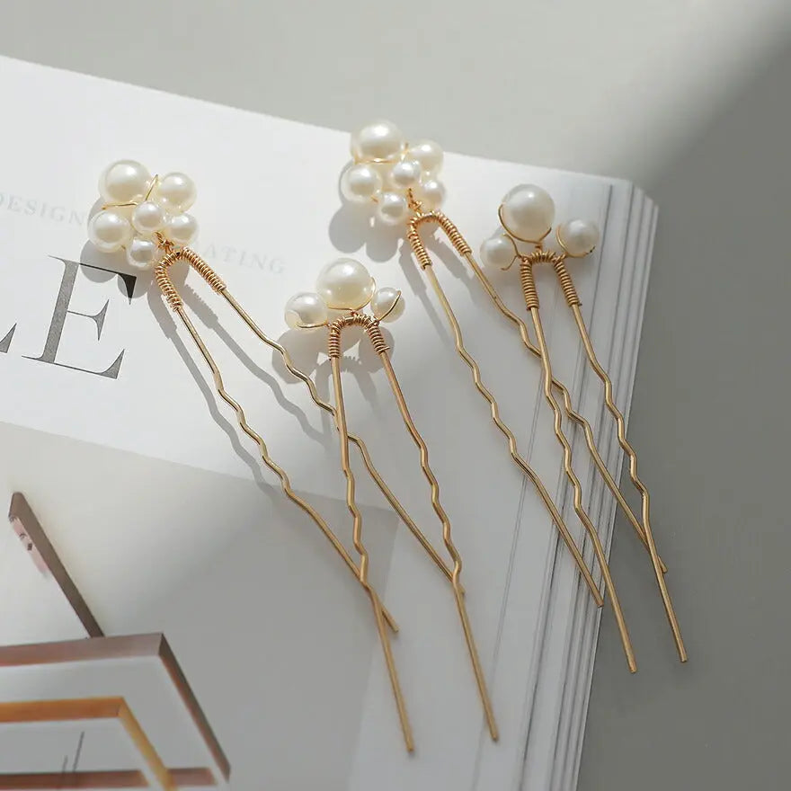 ヘアアクセサリー結婚式パールUピンアクセサリーヘアアクセサリーゲストパーティーヘアアクセゴールドお呼ばれ二次会