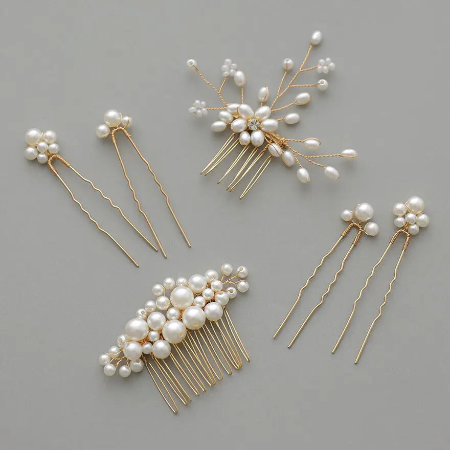 ヘアアクセサリー結婚式パールUピンアクセサリーヘアアクセサリーゲストパーティーヘアアクセゴールドお呼ばれ二次会