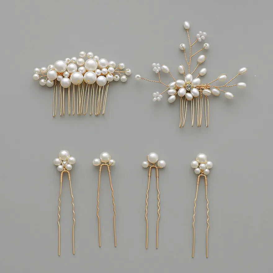 ヘアアクセサリー結婚式パールUピンアクセサリーヘアアクセサリーゲストパーティーヘアアクセゴールドお呼ばれ二次会