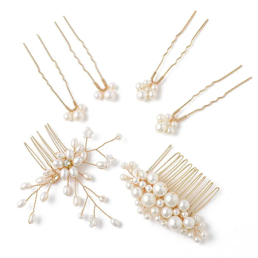 ヘアアクセサリー結婚式パールUピンアクセサリーヘアアクセサリーゲストパーティーヘアアクセゴールドお呼ばれ二次会