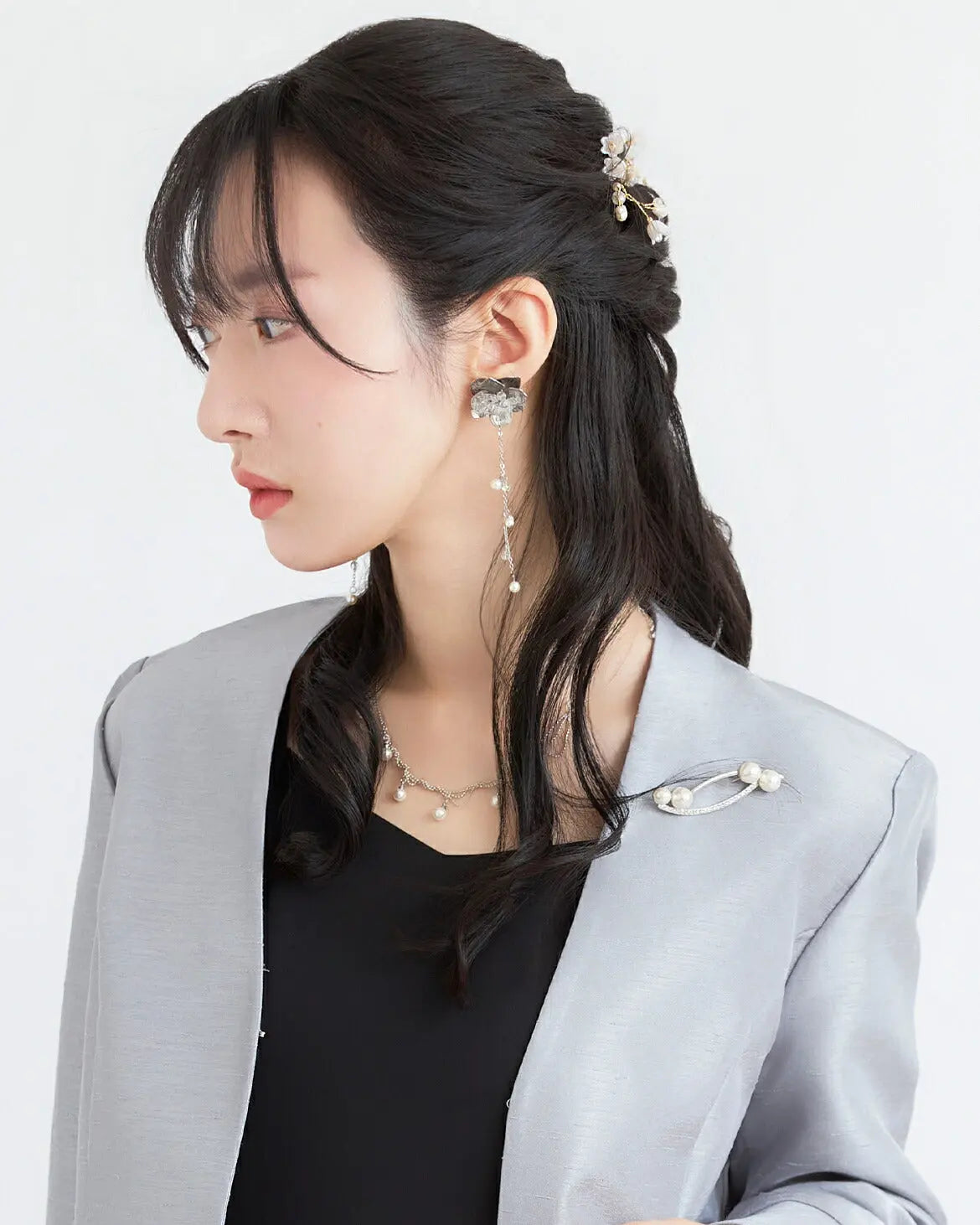 メタルビーズフラワー2WAYイヤリング 結婚式 アクセサリー 大ぶり 花