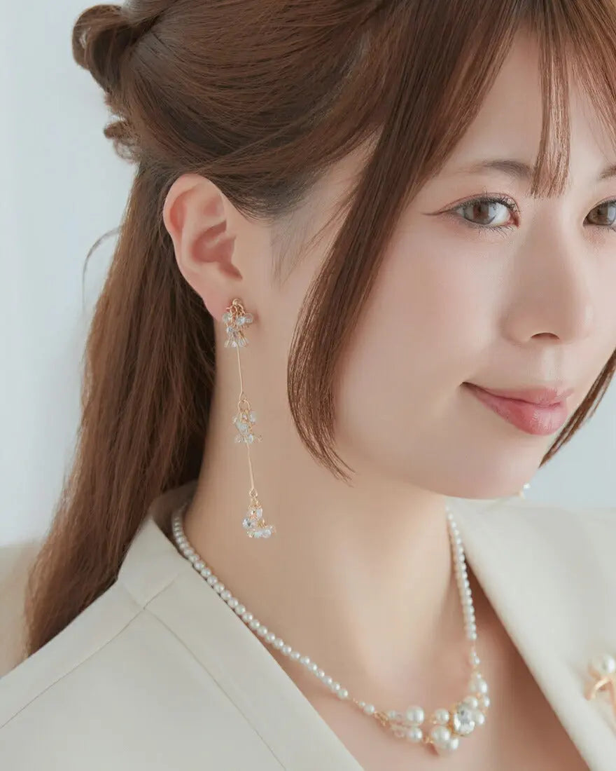 イヤリング結婚式アクセサリーパールお呼ばれ大ぶり揺れるゲストウェディング3連パーティー二次会ゴールド和装花嫁ボリュームお呼ばれ二次会