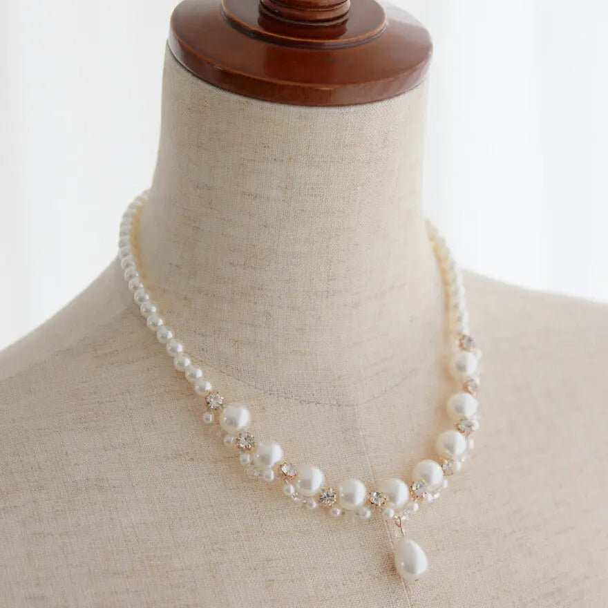 ネックレス結婚式パールアクセサリーパーティーゴージャスショートレディース2連50cm2WAYウェディングシンプルボリュームパールネックレス