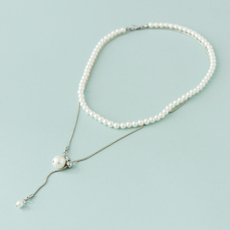 ネックレス結婚式パールアクセサリーパーティーゴージャスショートレディース2連50cm2WAYウェディングシンプルボリュームパールネックレス