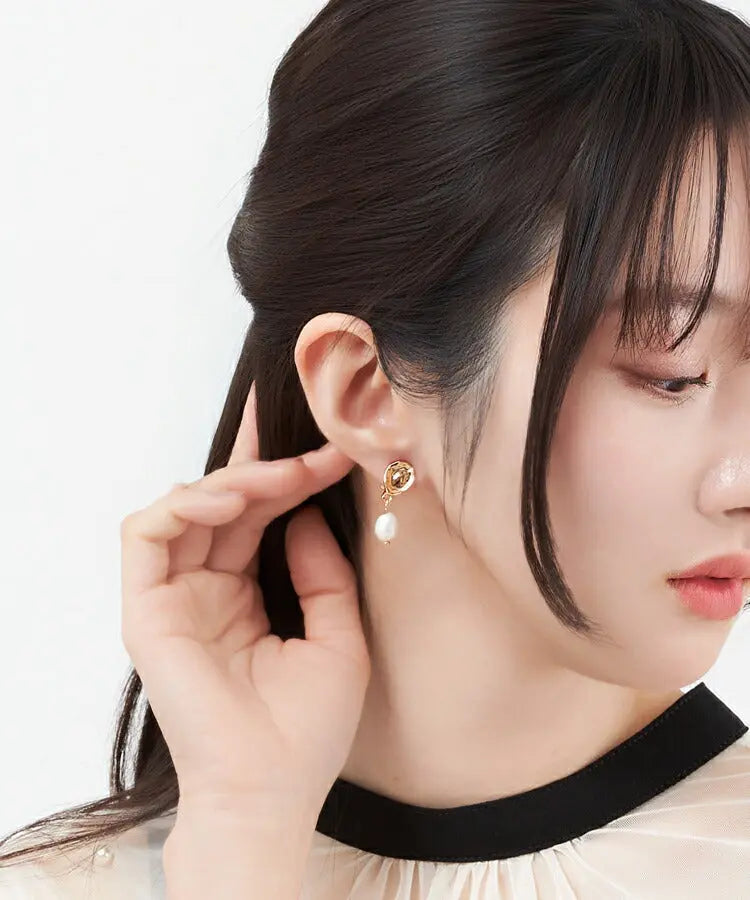 イヤリング 痛くならない ノンホール 淡水パール × ハンマードメタル 結婚式 入学式 卒業式 フォーマル パーティー お呼ばれ 軽量 クリップ式 パーティードレス通販TwinkleGIrls