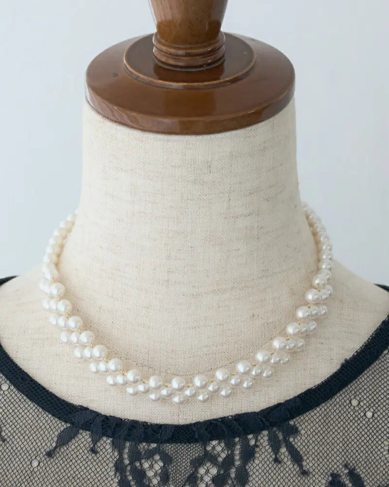 ネックレス結婚式パールアクセサリーパーティーゴージャスショートレディース2連50cm2WAYウェディングシンプルボリュームパールネックレス