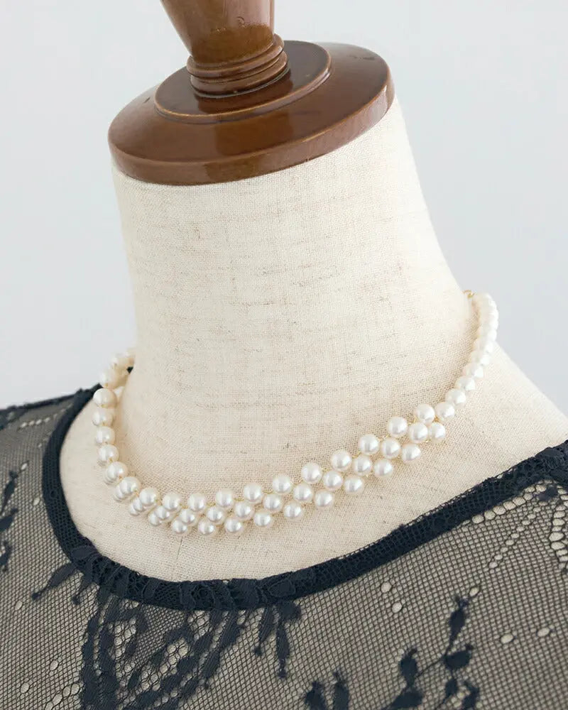 ネックレス結婚式パールアクセサリーパーティーゴージャスショートレディース2連50cm2WAYウェディングシンプルボリュームパールネックレス