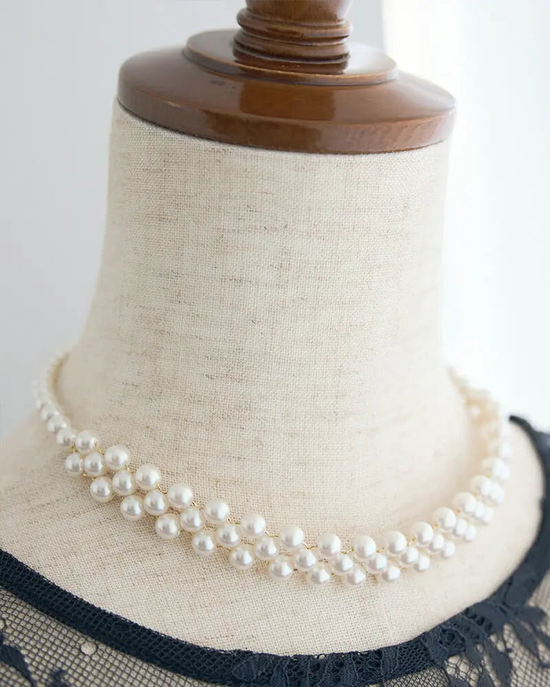 ネックレス結婚式パールアクセサリーパーティーゴージャスショートレディース2連50cm2WAYウェディングシンプルボリュームパールネックレス