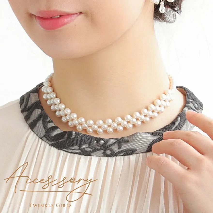 ネックレス結婚式パールアクセサリーパーティーゴージャスショートレディース2連50cm2WAYウェディングシンプルボリュームパールネックレス