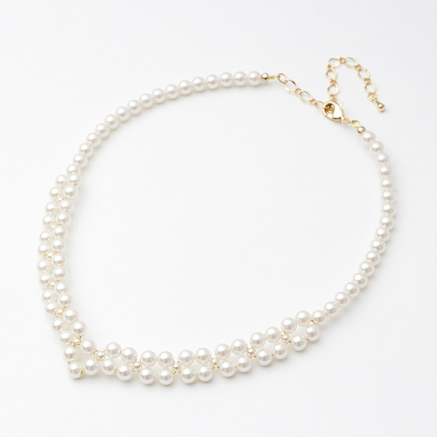 ネックレス結婚式パールアクセサリーパーティーゴージャスショートレディース2連50cm2WAYウェディングシンプルボリュームパールネックレス