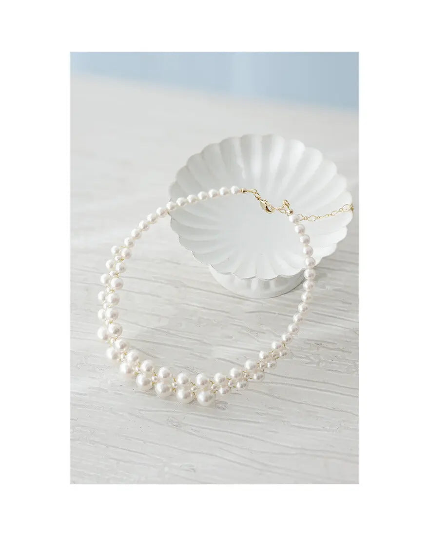 ネックレス結婚式パールアクセサリーパーティーゴージャスショートレディース2連50cm2WAYウェディングシンプルボリュームパールネックレス