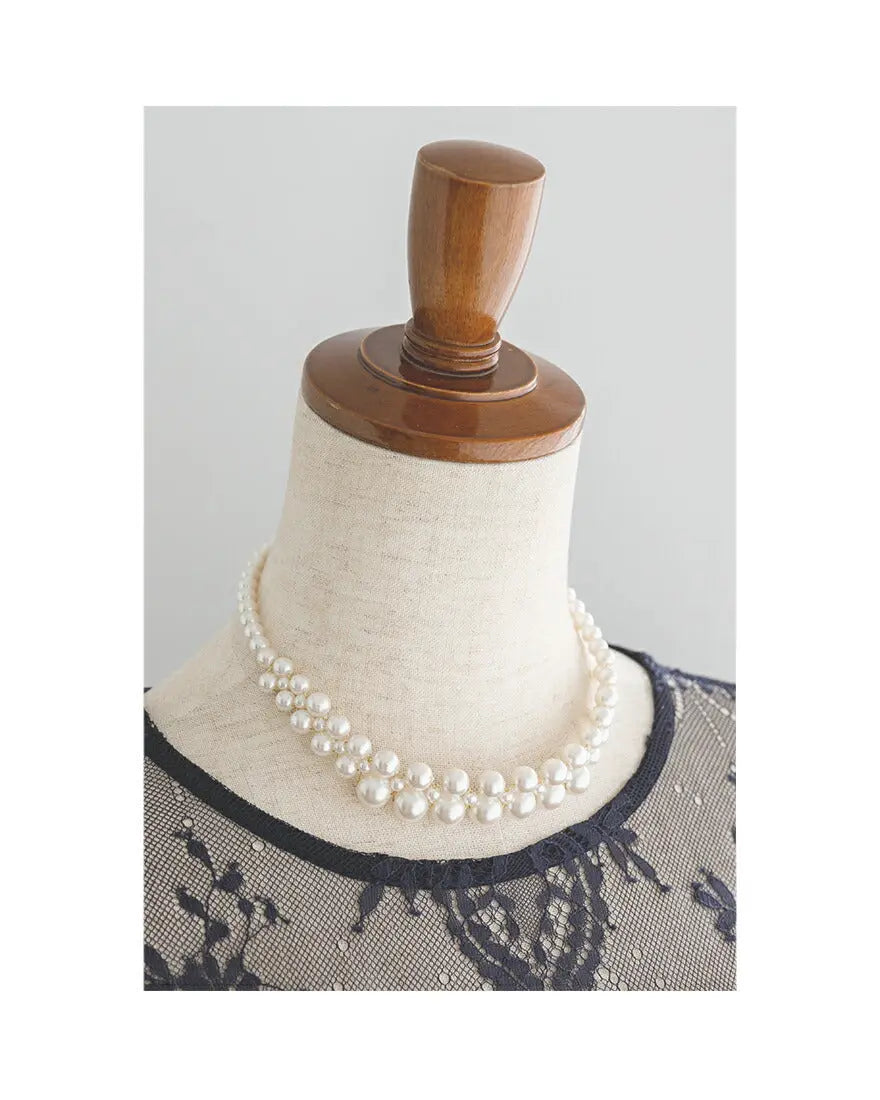 ネックレス結婚式パールアクセサリーパーティーゴージャスショートレディース2連50cm2WAYウェディングシンプルボリュームパールネックレス