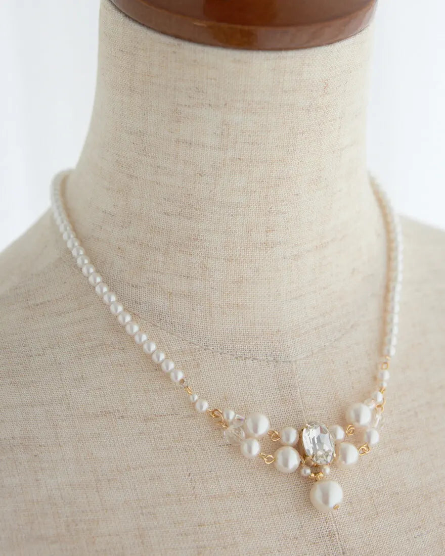 ネックレス結婚式パールアクセサリーパーティーゴージャスショートレディース2連50cm2WAYウェディングシンプルボリュームパールネックレス