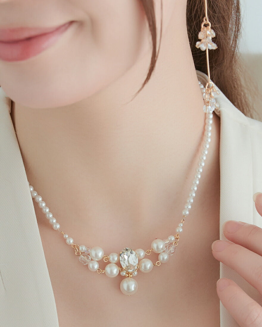 ネックレス結婚式パールアクセサリーパーティーゴージャスショートレディース2連50cm2WAYウェディングシンプルボリュームパールネックレス