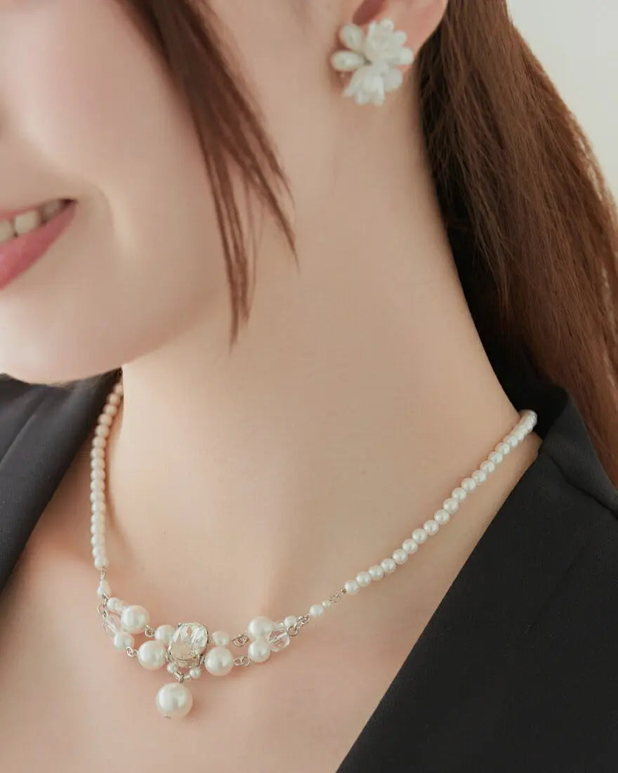 ネックレス結婚式パールアクセサリーパーティーゴージャスショートレディース2連50cm2WAYウェディングシンプルボリュームパールネックレス