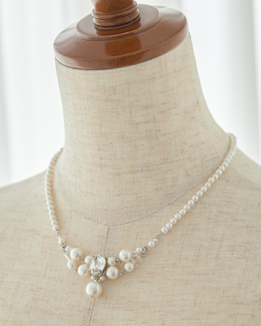 ネックレス結婚式パールアクセサリーパーティーゴージャスショートレディース2連50cm2WAYウェディングシンプルボリュームパールネックレス