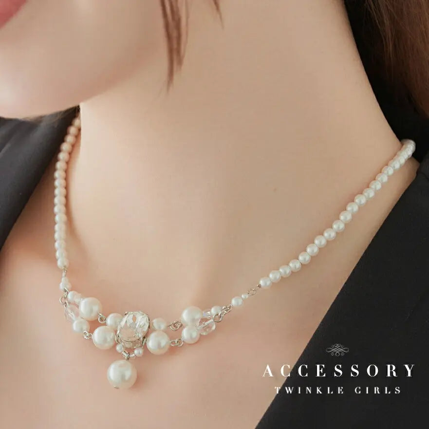 ネックレス 結婚式 パール アクセサリー パーティー ゴージャス ショート レディース 2連 50cm 2WAY ウェディング シンプル ボリューム パールネックレス パーティードレス通販TwinkleGIrls