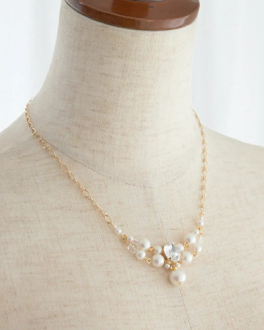 ネックレス結婚式パールアクセサリーパーティーゴージャスショートレディース2連50cm2WAYウェディングシンプルボリュームパールネックレス