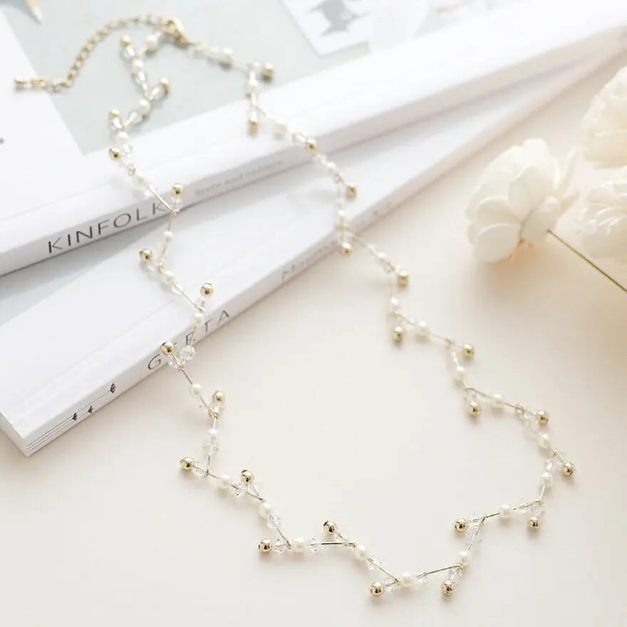 ネックレス結婚式パールアクセサリーパーティーシンプルビジューゴールドレディース50cmウェディングパールネックレス