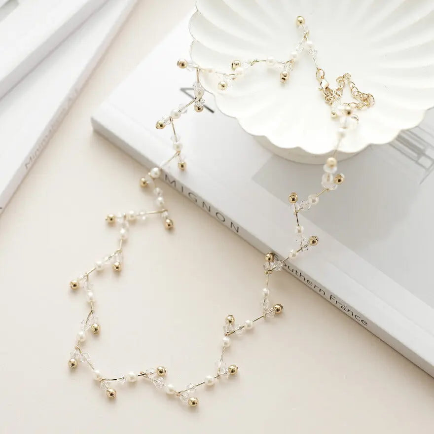 ネックレス結婚式パールアクセサリーパーティーシンプルビジューゴールドレディース50cmウェディングパールネックレス