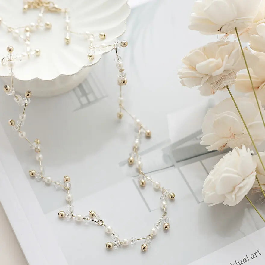 ネックレス結婚式パールアクセサリーパーティーシンプルビジューゴールドレディース50cmウェディングパールネックレス