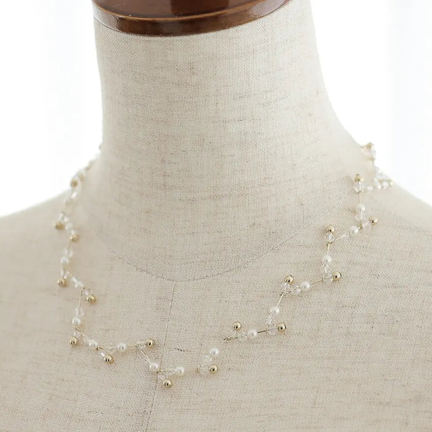 ネックレス結婚式パールアクセサリーパーティーシンプルビジューゴールドレディース50cmウェディングパールネックレス
