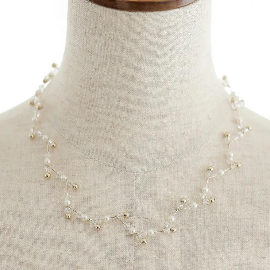 ネックレス結婚式パールアクセサリーパーティーシンプルビジューゴールドレディース50cmウェディングパールネックレス