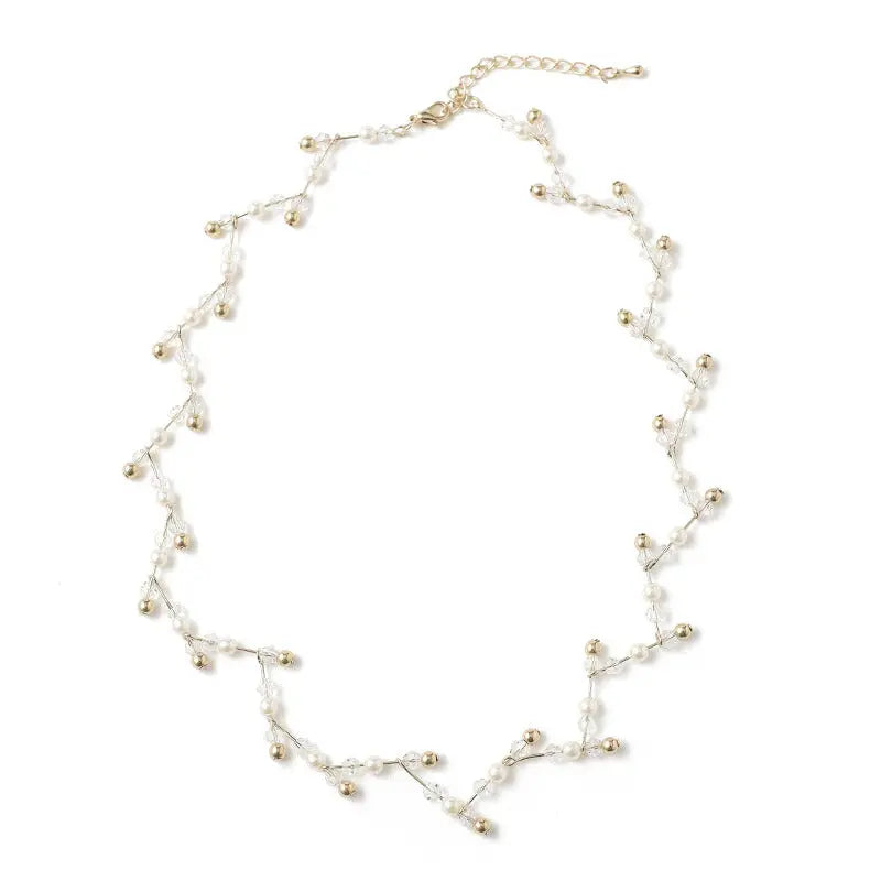 ネックレス結婚式パールアクセサリーパーティーシンプルビジューゴールドレディース50cmウェディングパールネックレス