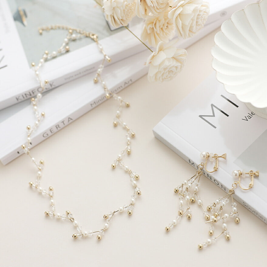 ネックレス結婚式パールアクセサリーパーティーシンプルビジューゴールドレディース50cmウェディングパールネックレス