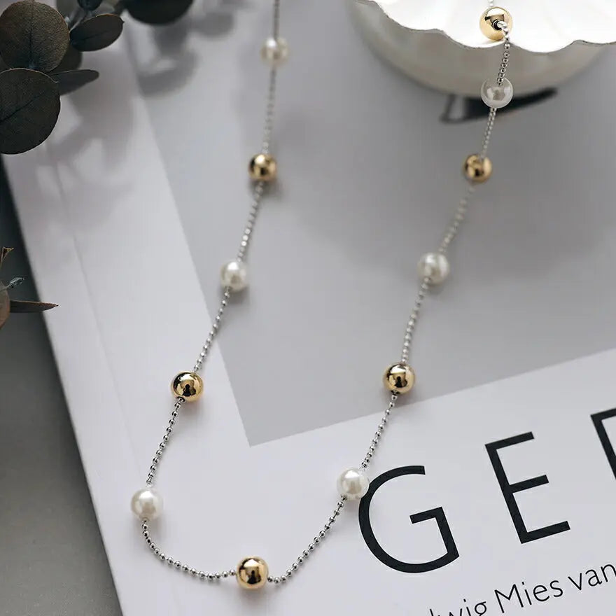 ネックレス結婚式パールアクセサリーパーティーステーションシンプルゴールドレディース50cmウェディングパールネックレス