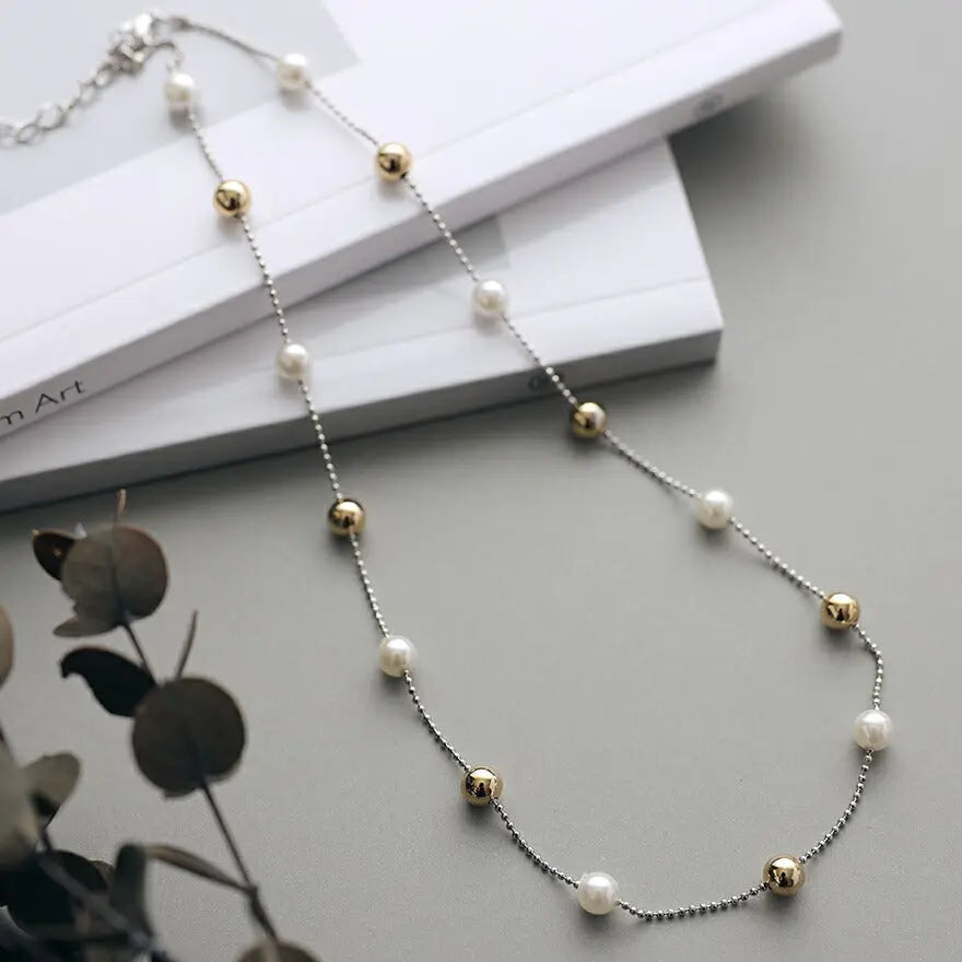 ネックレス結婚式パールアクセサリーパーティーステーションシンプルゴールドレディース50cmウェディングパールネックレス