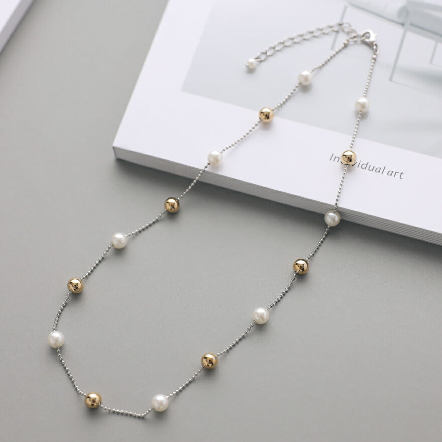 ネックレス結婚式パールアクセサリーパーティーステーションシンプルゴールドレディース50cmウェディングパールネックレス