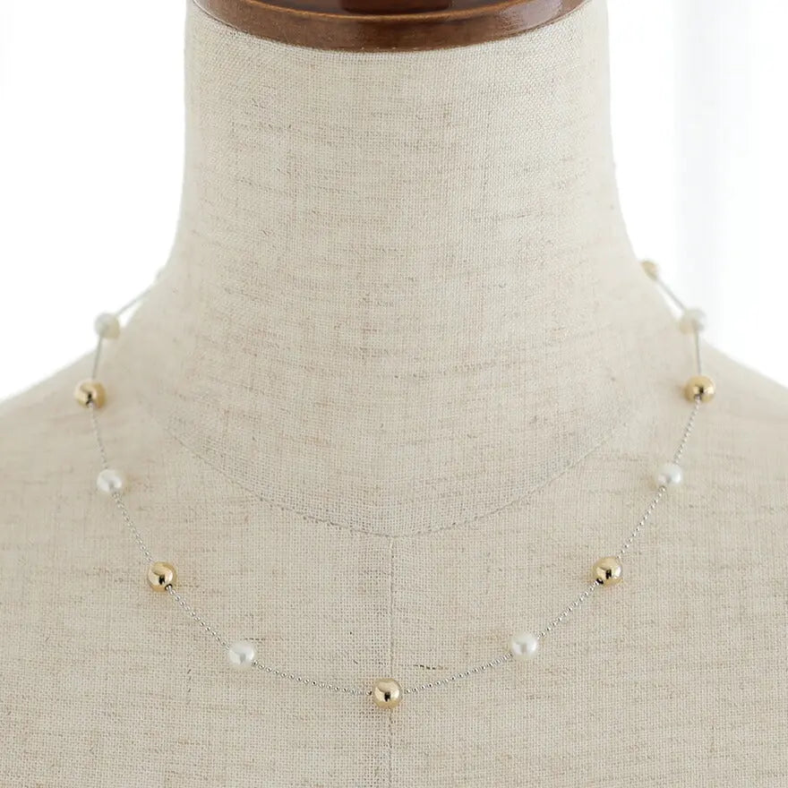 ネックレス結婚式パールアクセサリーパーティーステーションシンプルゴールドレディース50cmウェディングパールネックレス