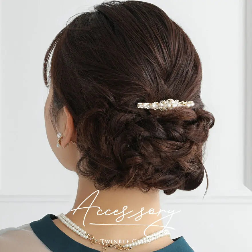 ヘアアクセサリー結婚式パールUピンアクセサリーヘアアクセサリーゲストパーティーヘアアクセゴールドお呼ばれ二次会