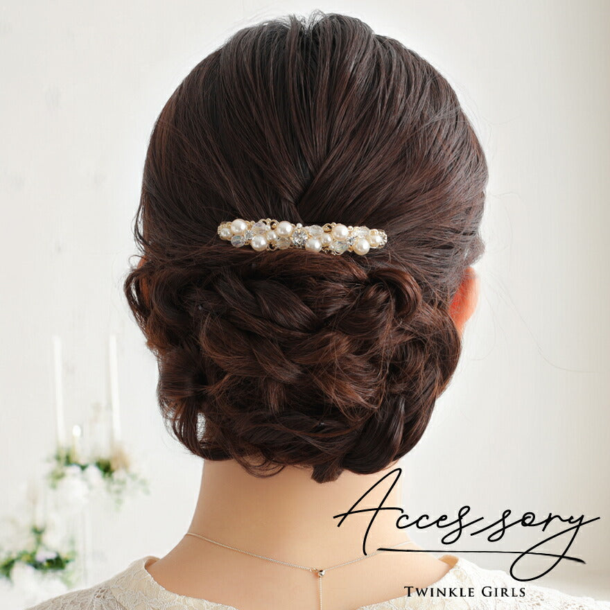 ヘアアクセサリー結婚式パールUピンアクセサリーヘアアクセサリーゲストパーティーヘアアクセゴールドお呼ばれ二次会