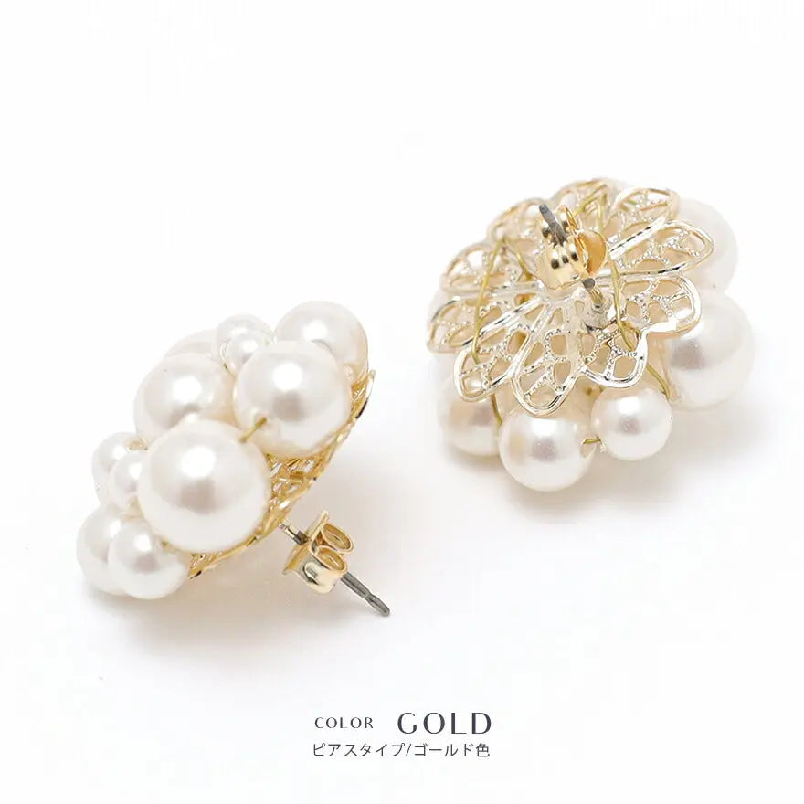 ピアス イヤリング アクセサリー 結婚式 パール ウェディング ニッケルフリー ゲスト 大ぶり パーティー ゴールド/シルバー 和装 花嫁 ボリューム お呼ばれ 二次会 パーティードレス通販TwinkleGIrls