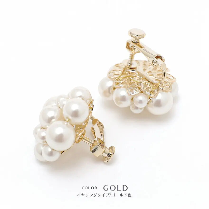 ピアス イヤリング アクセサリー 結婚式 パール ウェディング ニッケルフリー ゲスト 大ぶり パーティー ゴールド/シルバー 和装 花嫁 ボリューム お呼ばれ 二次会 パーティードレス通販TwinkleGIrls