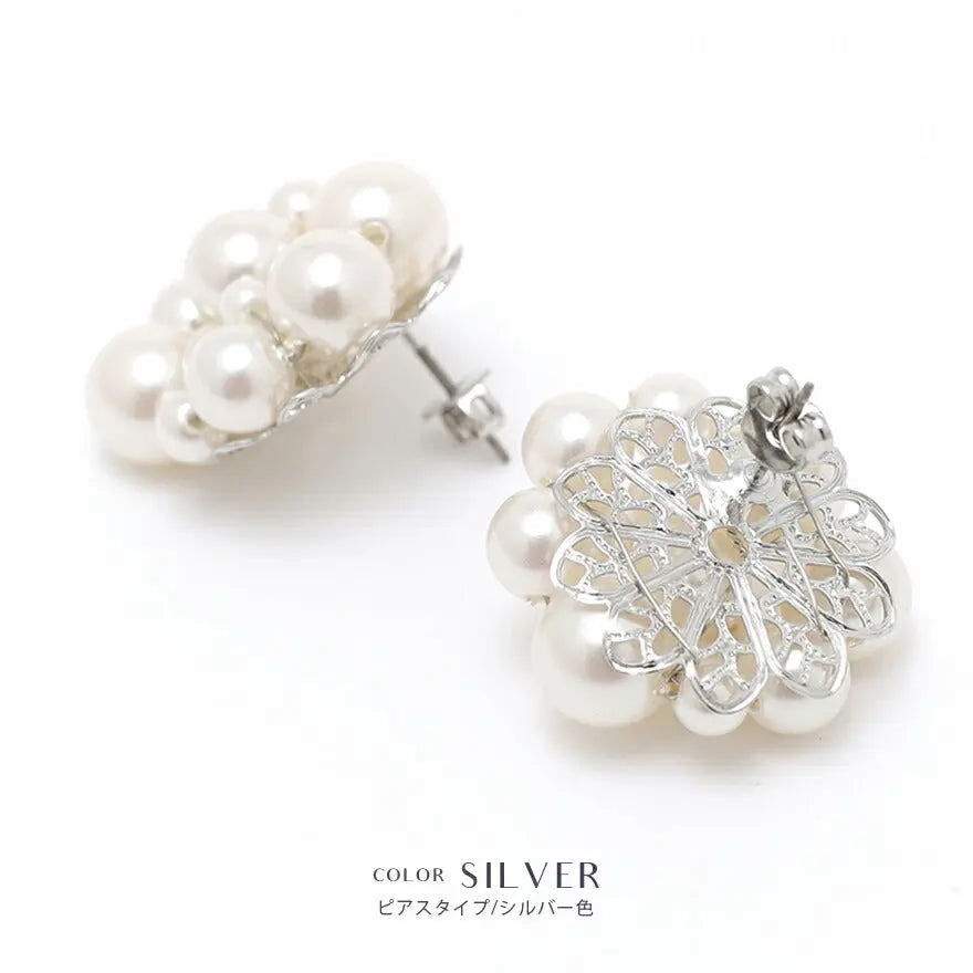 ピアス イヤリング アクセサリー 結婚式 パール ウェディング ニッケルフリー ゲスト 大ぶり パーティー ゴールド/シルバー 和装 花嫁 ボリューム お呼ばれ 二次会 パーティードレス通販TwinkleGIrls