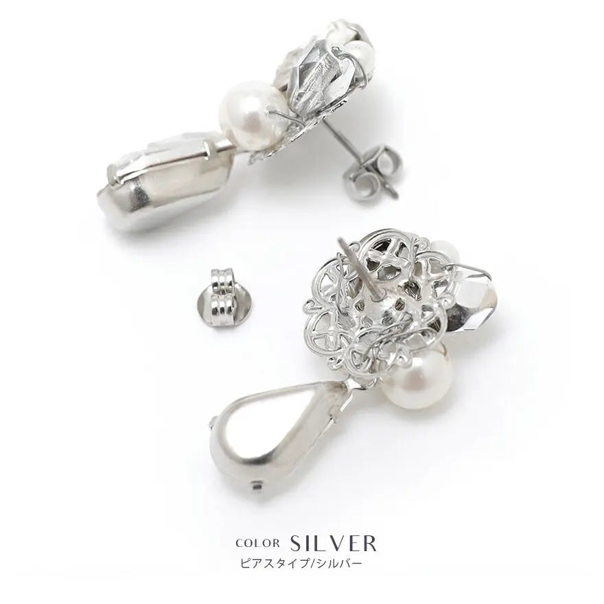 イヤリング ピアス 結婚式 パール アクセサリー ウェディング ニッケルフリー ゲスト 大ぶり 揺れる パーティー ゴールド/シルバー 和装 花嫁 ボリューム お呼ばれ 二次会 パーティードレス通販TwinkleGIrls