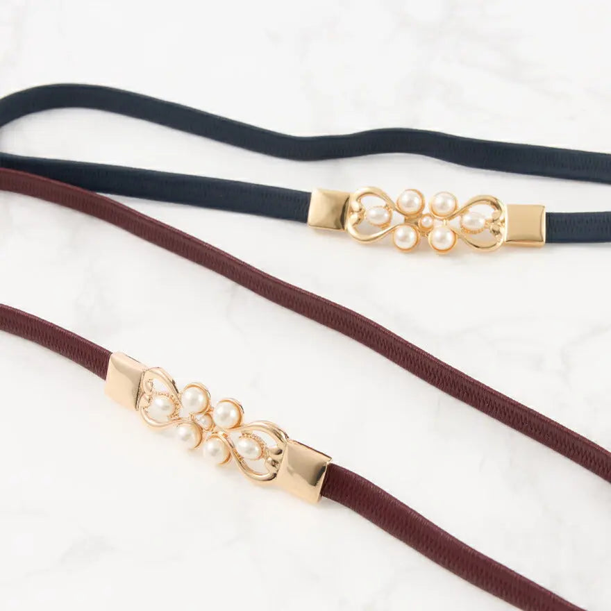 ベルト結婚式お呼ばれ細ベルトパーティードレスドレスワンピースレディースパールゴムパーティーパールベルトおしゃれウエストマークお宮参りお茶会観劇