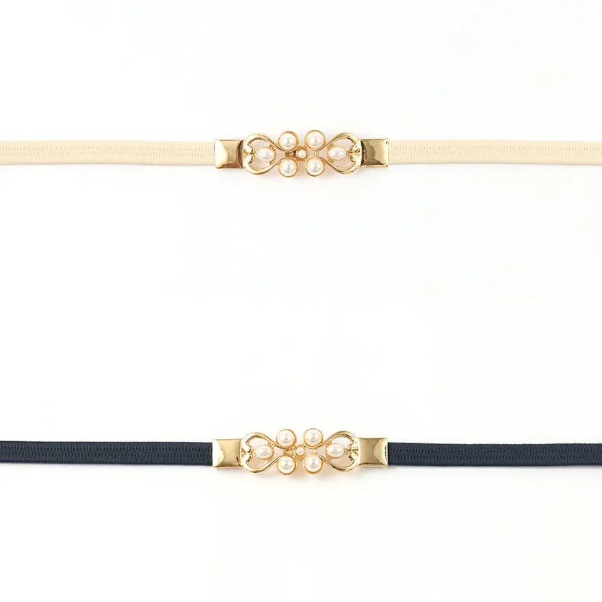 ベルト結婚式お呼ばれ細ベルトパーティードレスドレスワンピースレディースパールゴムパーティーパールベルトおしゃれウエストマークお宮参りお茶会観劇