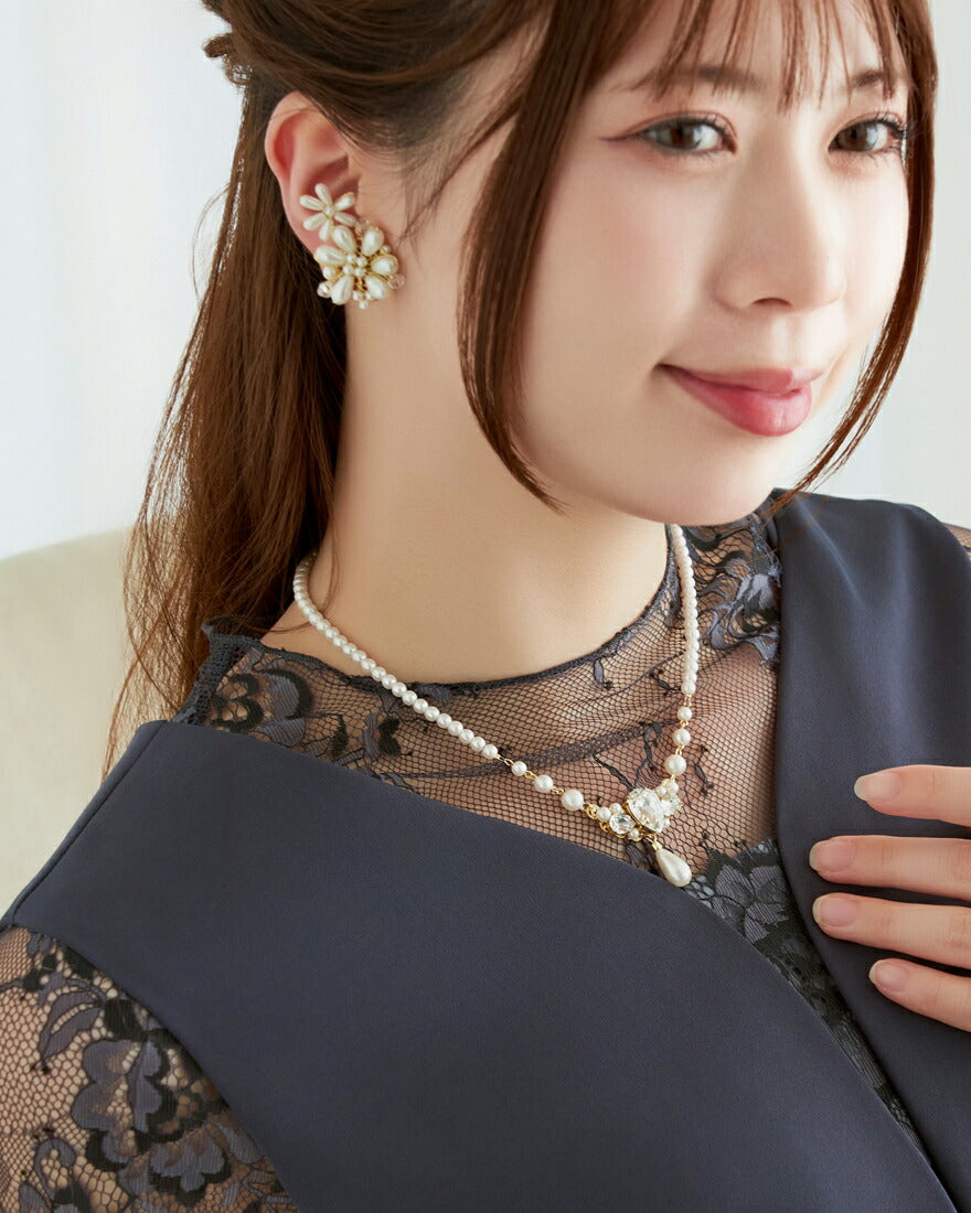 ネックレス結婚式パールアクセサリーパーティーゴージャスショートレディース2連50cm2WAYウェディングシンプルボリュームパールネックレス