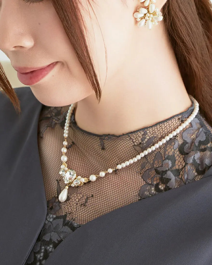 ネックレス結婚式パールアクセサリーパーティーゴージャスショートレディース2連50cm2WAYウェディングシンプルボリュームパールネックレス