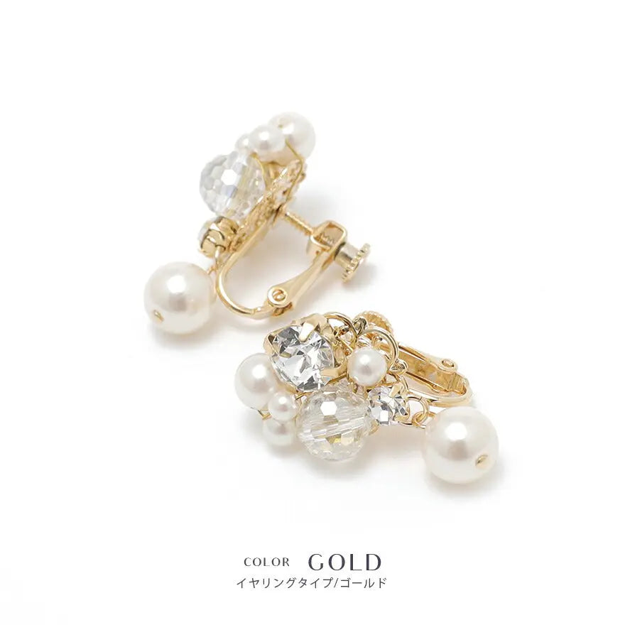 イヤリングピアス結婚式パールアクセサリーウェディングニッケルフリーゲスト大ぶり揺れるパーティーゴールド/シルバー和装花嫁ボリュームお呼ばれ二次会