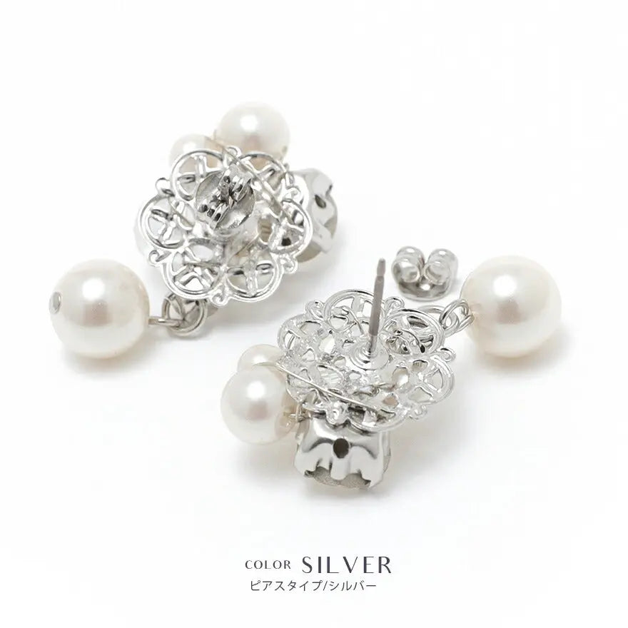 イヤリングピアス結婚式パールアクセサリーウェディングニッケルフリーゲスト大ぶり揺れるパーティーゴールド/シルバー和装花嫁ボリュームお呼ばれ二次会